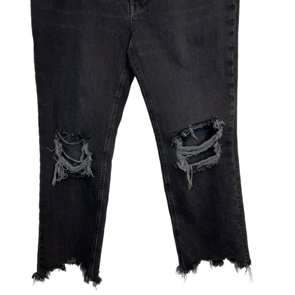 Free People We The Free 27 Black Distressed Frayed Mid Rise Maggie Straight Jean - Picture 7 of 15